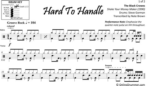 Hard To Handle - The Black Crowes - Drum Sheet Music | OnlineDrummer.com