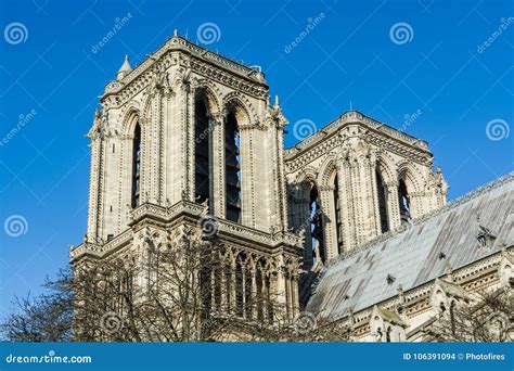 Towers of the Notre Dame Cathedral in Paris Stock Photo - Image of ...