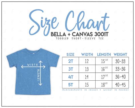 Bella Canvas 3001T Size Chart Bella Canvas Toddler T-shirt Size Chart ...