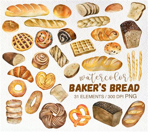 Watercolor Bread clipart PNG Watercolor Bakery PNG Bread | Etsy | Food illustrations, Bread art ...