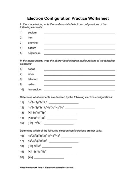 Electron Configuration Practice Worksheet