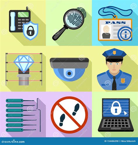 Building Security Icon Set, Flat Style Stock Vector - Illustration of internet, house: 154486398