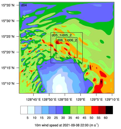 Simulation domains of typhoon Chanthu (2021). The background shows the ...