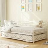 SYNGAR Metal Twin Size Daybed with Roll-Out Trundle, Multifunctional ...