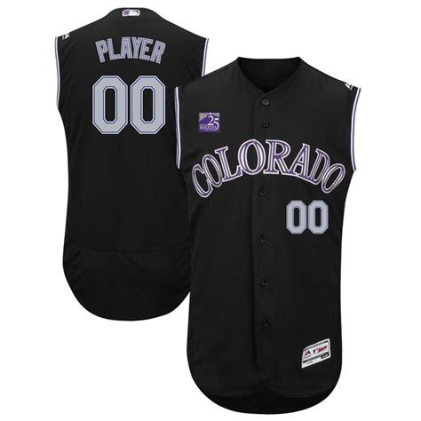 Men's Colorado Rockies Majestic Black 25th Season Patch On-Field Flex Base Custom Jersey