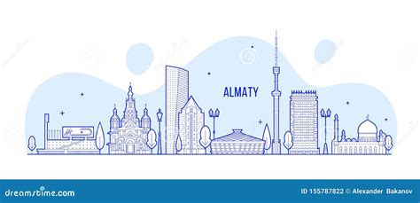 Almaty Skyline Kazakhstan Linear Art City Vector Stock Vector - Illustration of city, panorama ...