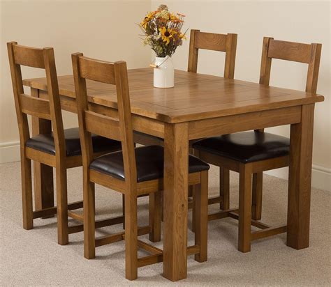 Cotswold Extending Rustic Oak Farmhouse Dining Table with 4 Lincoln Brown Dining Chairs