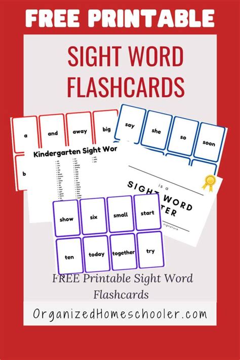 Free Printable Sight Word Flashcards ~ The Organized Homeschooler