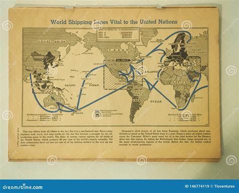 Map of World Shipping Lanes Vital To the UN in 1943 Editorial Stock Image - Image of beige ...