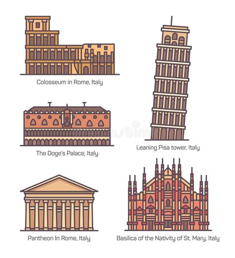 Famous landmarks of Italy stock vector. Illustration of fashion - 28821636