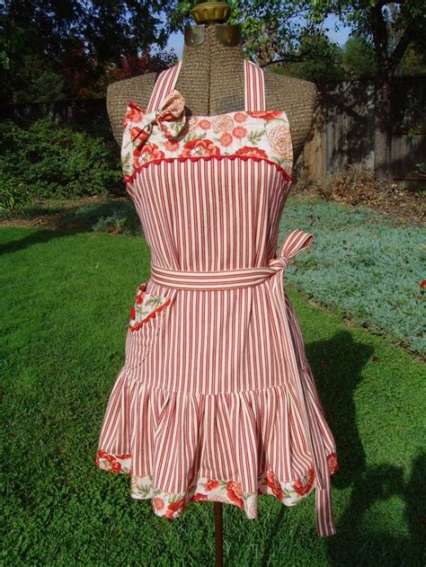 Red Apron/womens Apron/handmade Apron/red Cream Ticking | Etsy | Womens aprons, Handmade aprons ...