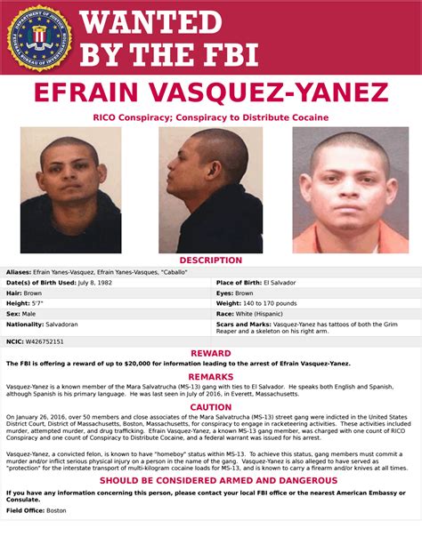 Efrain Vasquez-Yanez Wanted Poster image — FBI