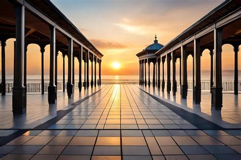 Premium AI Image | A sunset over a pier with a sunset and a sunset