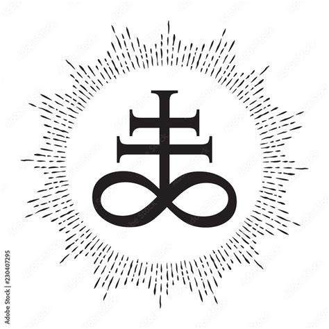 Hand drawn Leviathan Cross alchemical symbol for sulphur, associated with the fire and brimstone ...