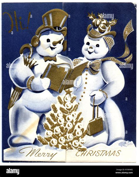 vintage snowman christmas card design artwork Stock Photo - Alamy