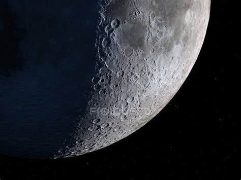 Satellite view of Moon — artwork, moon exploration - Stock Photo ...