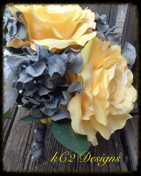 Silk Flower Wedding Bouquet. Silk Bouquet. Bridal Bouquet. YOUR COLORS. Yellow And Gray Wedding ...