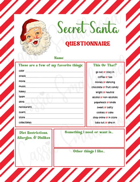 Free Printable Secret Santa Questionnaire Templates - Cassie Smallwood