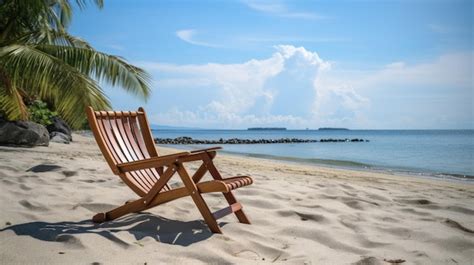 Premium AI Image | A chair on the beach with a palm tree in the background