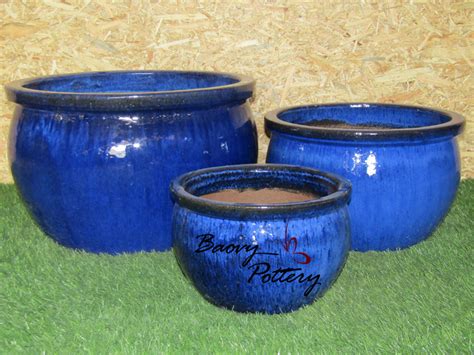 Glazed Blue Ceramic Bowl Pots