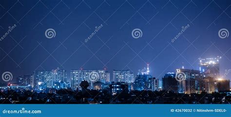 Gurgaon at night stock photo. Image of skyline, cities - 42670032