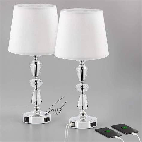 Set of 2 Crystal Table Lamp, 3-Way Dimmable Touch Control Lamp with ...