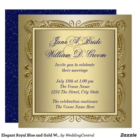 Elegant Royal Blue and Gold Wedding Invitation | Zazzle.com in 2021 | Gold wedding invitations ...