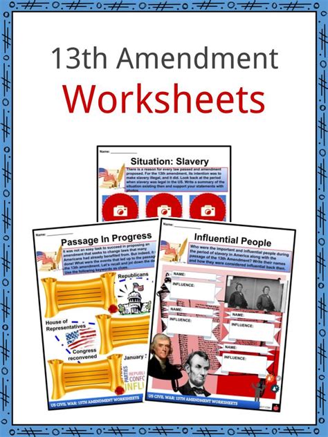 13th Amendment Facts & Worksheets, Slavery and Emancipation For Kids