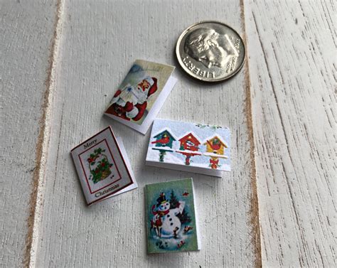 Miniature Cards, Christmas Card Set, 4 Pieces, Dollhouse Miniature, 1:12 Scale, Holiday Decor ...