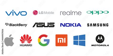 Collection of popular smartphone brands logo set. Vector illustration. Vinnitsa, Ukraine - July ...