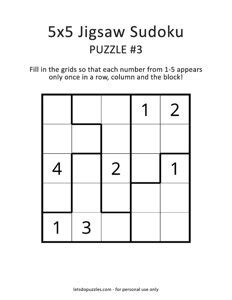 Free 5x5 Sudoku Puzzle Printables