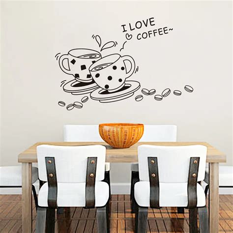 Black Coffee Cup Wall Stickers for Coffee House Restaurant Living Dining room Removable Eco ...