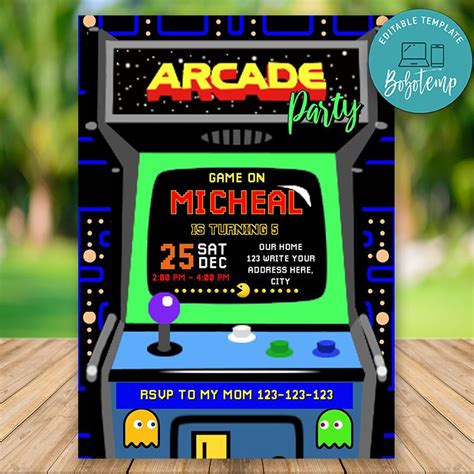 Editable Retro Arcade Birthday Invitation Instant Download | Bobotemp