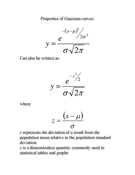 Properties of Gaussian Curves - Lecture Notes | CHEM C1260 - Docsity