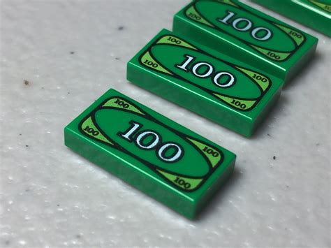 Lego City Minifig Money $100 DOLLAR BILL 1x2 Green Printed Tile - Cash (x5) | eBay