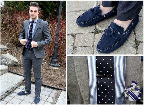 Mr. Cavaliere - Le Chateau Charcoal Grey Slim Fitted Suit, Navy Deck Loafers, Thrifted Blue ...