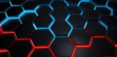 Premium AI Image | Hexagonal background with neon light game wallpaper for setup Generative AI