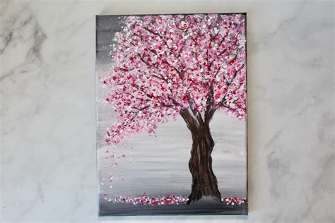 Cherry Blossom Tree Painting with Acrylics and Q-Tips | Easy Painting Idea | Cherry blossom ...