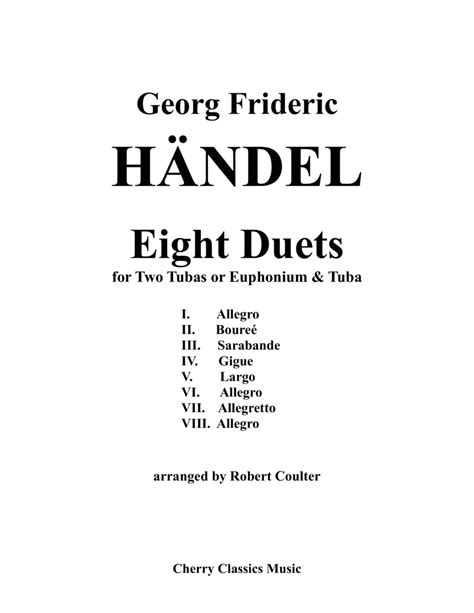 Eight Duets for Euphonium & Tuba or Two Tubas Sheet Music | Georg Frideric Handel | Instrumental ...