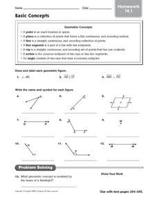 Basic Geometric Concepts - Homework 14.1 Worksheet for 4th - 5th Grade | Lesson Planet