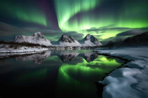 Aurora Borealis Over Lofoten. Generative AI Stock Illustration - Illustration of reflection ...