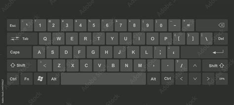 Keyboard with black and dark gray keys, and all symbols, letters of the alphabet and numbers to ...