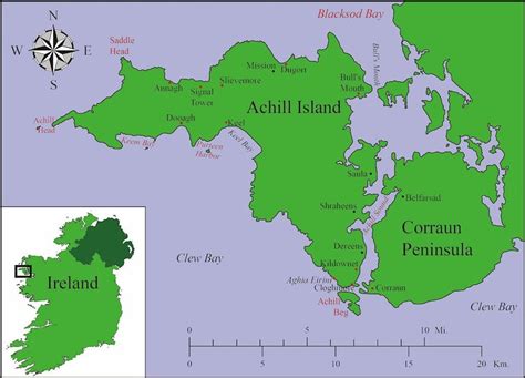 Location of Achill Island in County Mayo on the west coast of Ireland... | Download Scientific ...