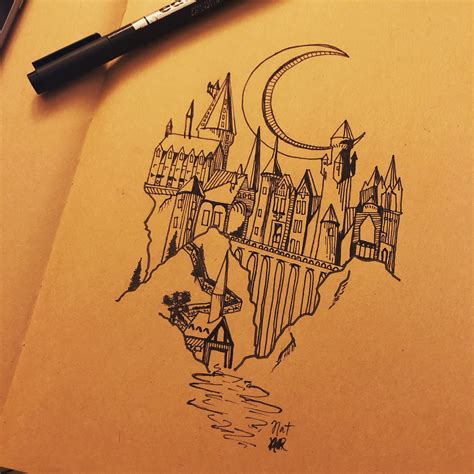 Hogwarts Castle Outline | Idee per tatuaggi, Idee per disegnare, Disegni