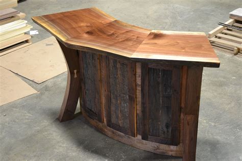 Hand Crafted Live Edge Walnut And Reclaimed Curved Bar / Reception Desk by Corey Morgan Wood ...