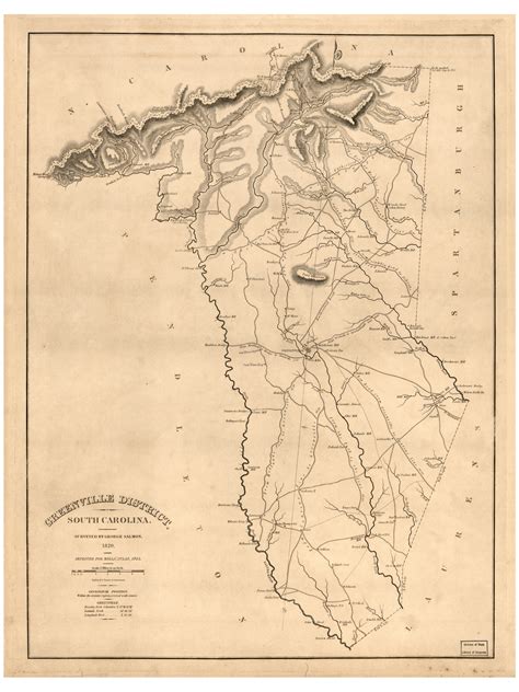 Greenville District, 1825 South Carolina - Old Map Reprint - Mills Atlas LC - OLD MAPS