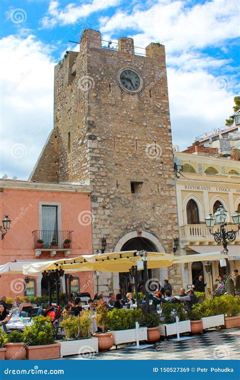 Taormina, Sicily, Italy - Apr 8th 2019: Tourists in Restaurants and ...