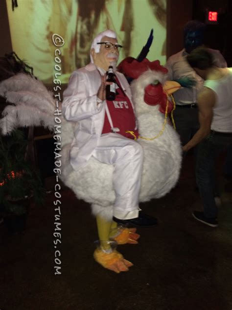 Coolest Colonel Sanders Costume Riding a Giant Chicken!