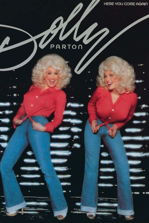 two women in red shirts and blue jeans are posing for the cover of dolly parton's album here you ...