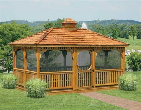 Awesome Outdoor Gazebo Idea With Rectangle Wooden Brown Frosted Glass Combined Comfortable ...